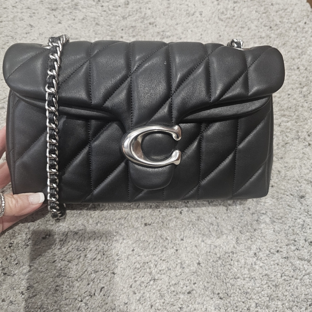 Black Quilted Shoulder Bag with Silver Chain